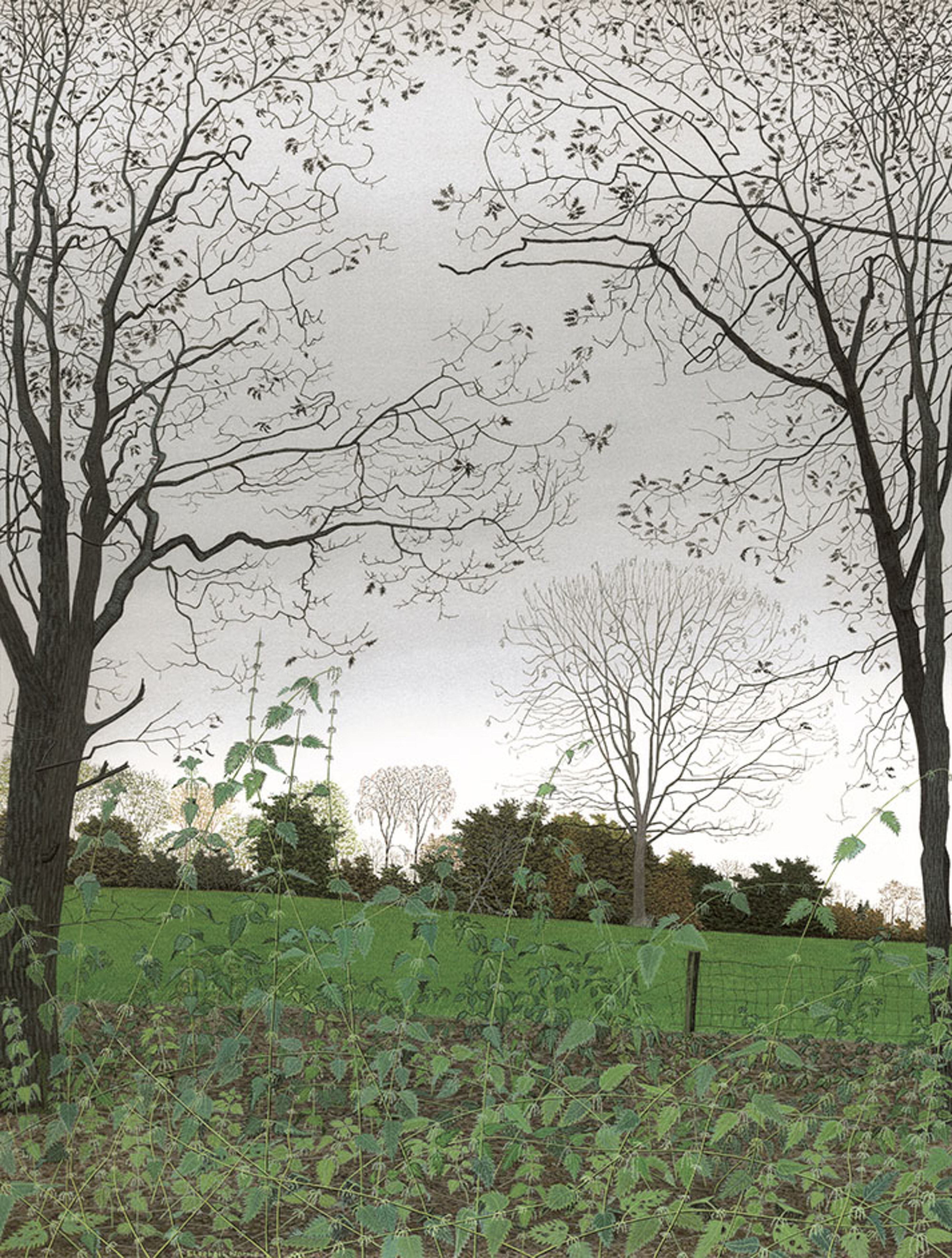 Akvarel på papir, landskab med skovbryn, 40x30 cm