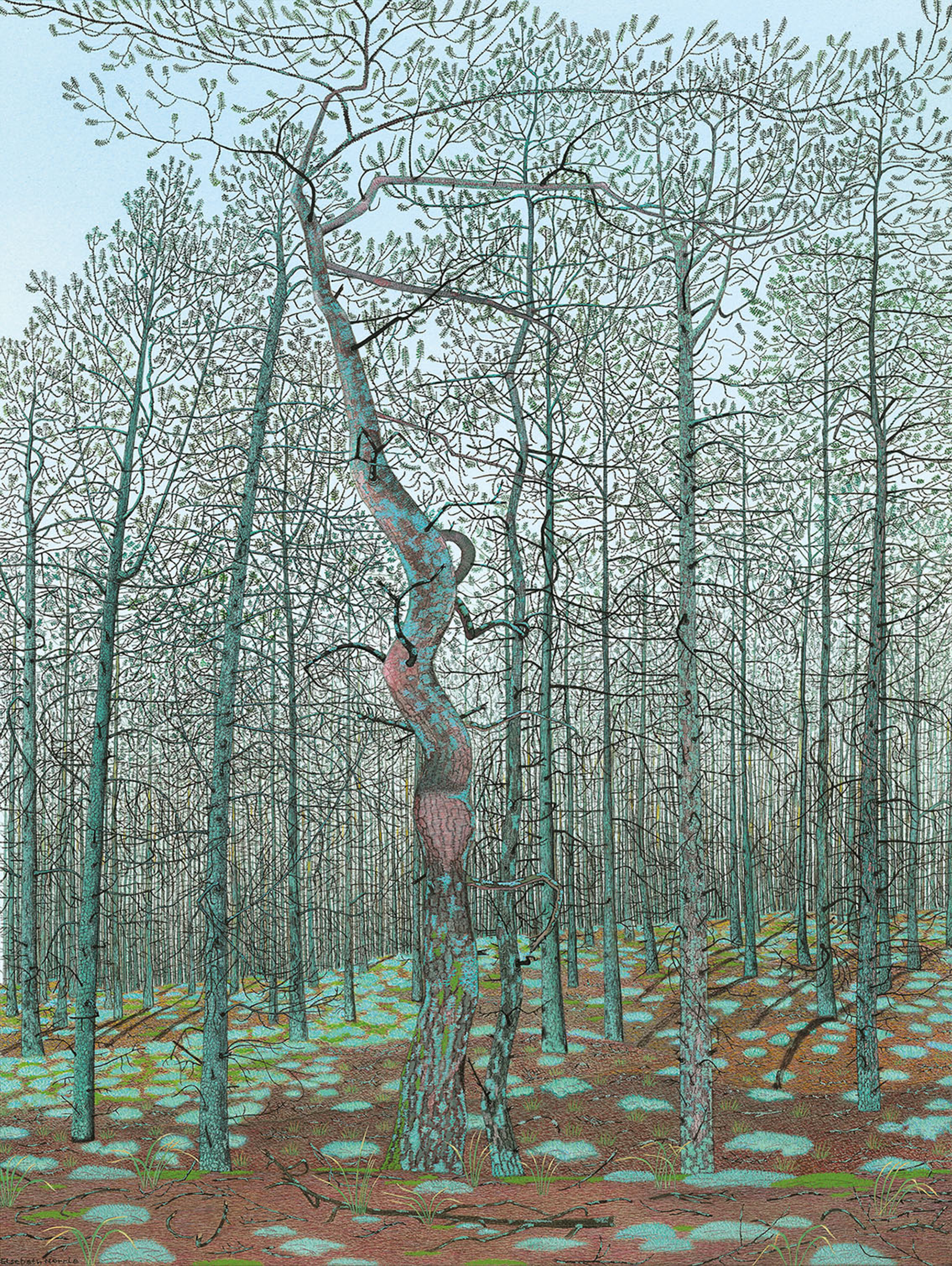 Akvarel på papir, skovbillede, 40x30 cm