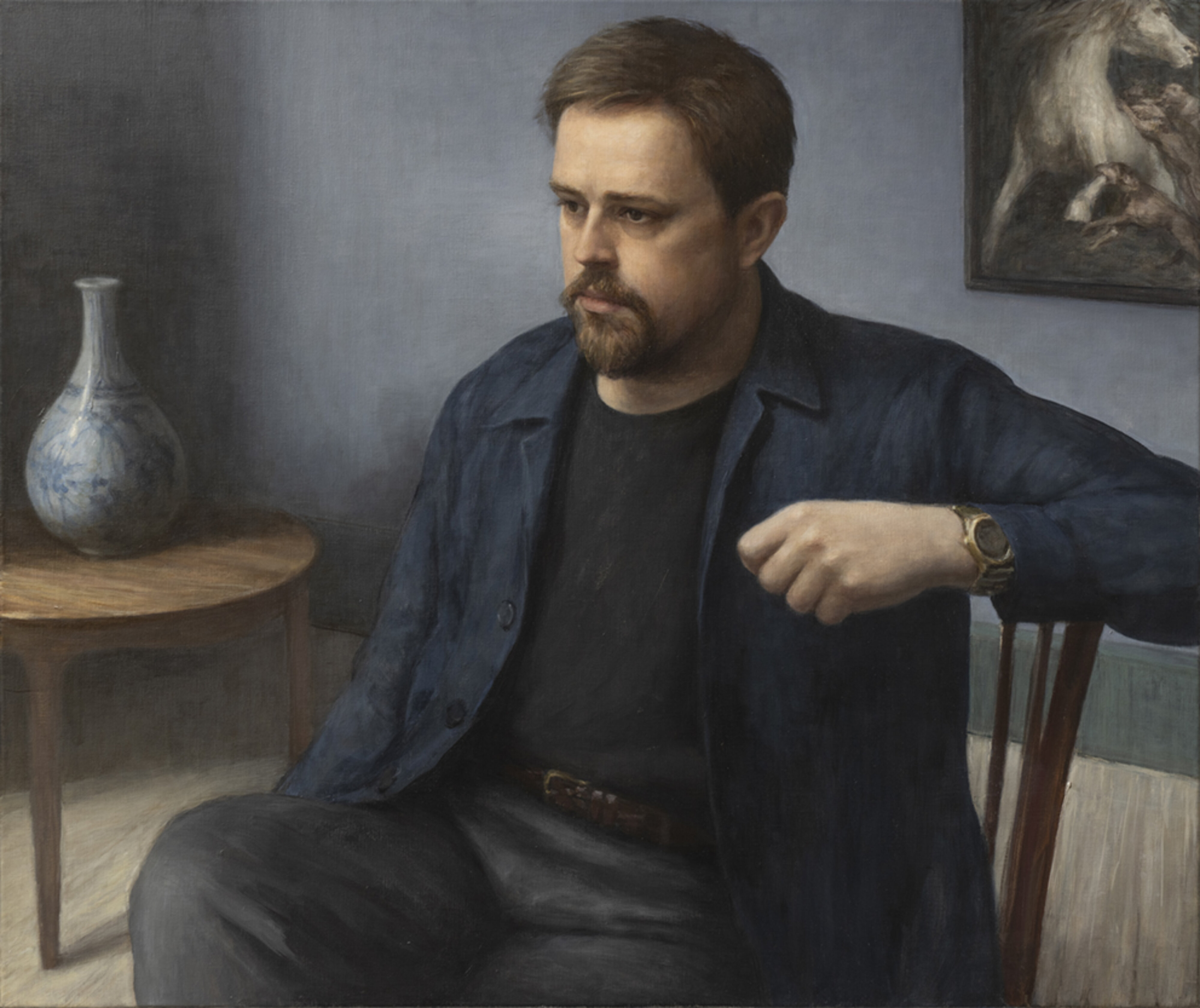 Oliemaleri portræt af siddende mand